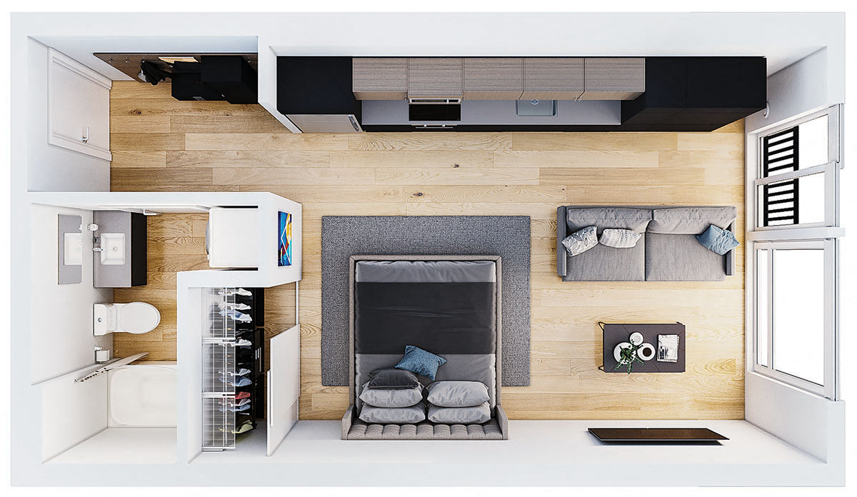 Floor plan for studio, 1 bath, 515 sqft